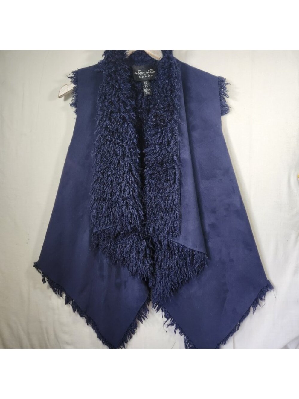 Parkhurst Outdoor‎ Edition Navy Faux Suede Fur Vest S/M Fringed Handkerchief Hem